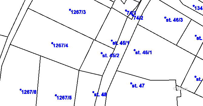 Parcela st. 45/2 v KÚ Mšené-lázně, Katastrální mapa