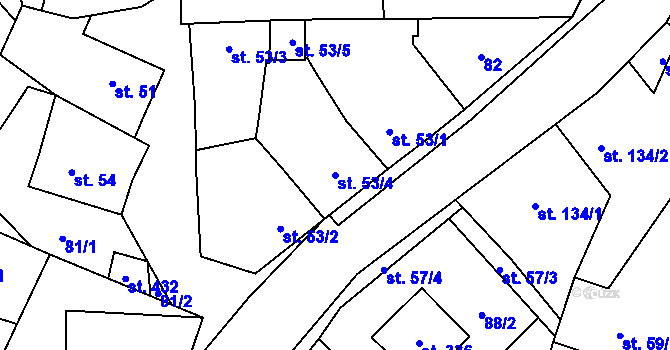 Parcela st. 53/4 v KÚ Mšené-lázně, Katastrální mapa