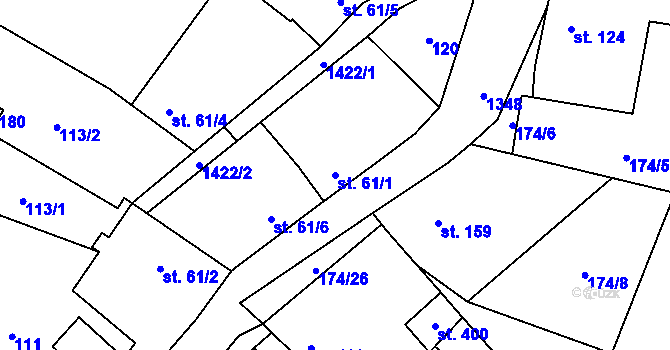 Parcela st. 61/1 v KÚ Mšené-lázně, Katastrální mapa