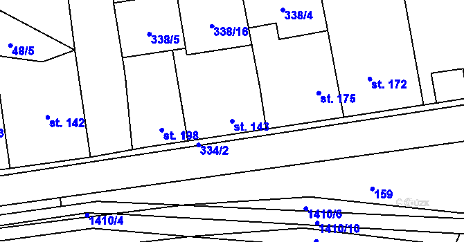 Parcela st. 143 v KÚ Mšené-lázně, Katastrální mapa