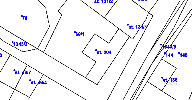 Parcela st. 204 v KÚ Mšené-lázně, Katastrální mapa