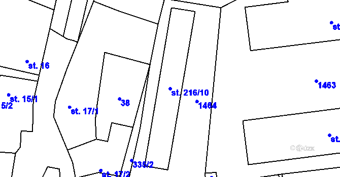 Parcela st. 216/10 v KÚ Mšené-lázně, Katastrální mapa