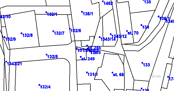 Parcela st. 245 v KÚ Mšené-lázně, Katastrální mapa