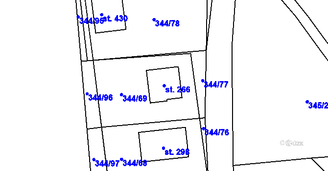 Parcela st. 266 v KÚ Mšené-lázně, Katastrální mapa
