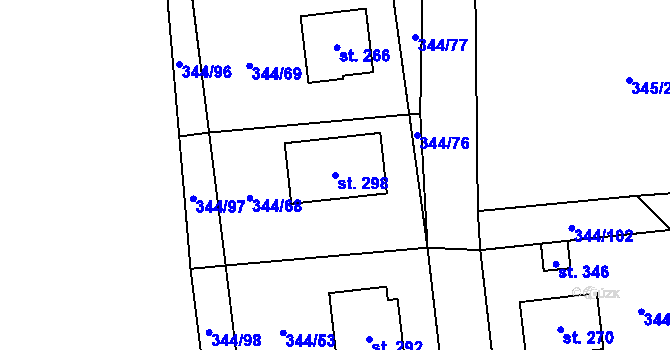 Parcela st. 298 v KÚ Mšené-lázně, Katastrální mapa