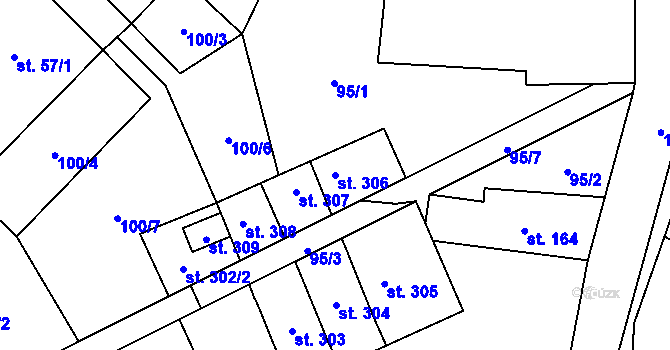 Parcela st. 306 v KÚ Mšené-lázně, Katastrální mapa