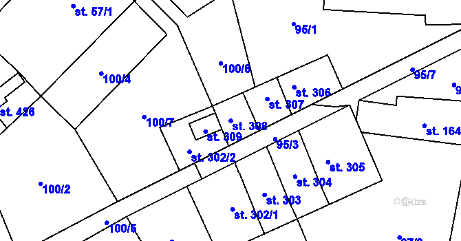 Parcela st. 308 v KÚ Mšené-lázně, Katastrální mapa