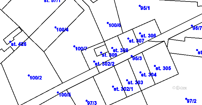 Parcela st. 309 v KÚ Mšené-lázně, Katastrální mapa