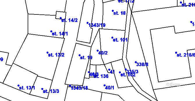 Parcela st. 40/2 v KÚ Mšené-lázně, Katastrální mapa