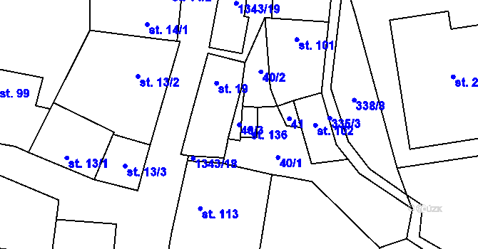 Parcela st. 40/3 v KÚ Mšené-lázně, Katastrální mapa