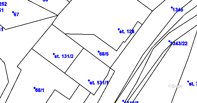 Parcela st. 68/5 v KÚ Mšené-lázně, Katastrální mapa