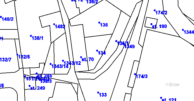 Parcela st. 134 v KÚ Mšené-lázně, Katastrální mapa