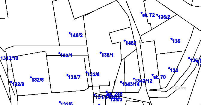 Parcela st. 138/1 v KÚ Mšené-lázně, Katastrální mapa
