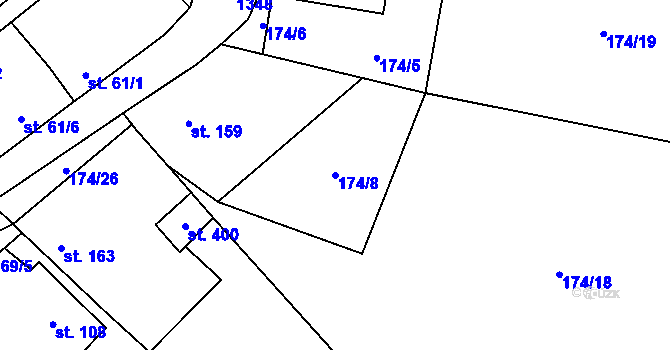 Parcela st. 174/8 v KÚ Mšené-lázně, Katastrální mapa