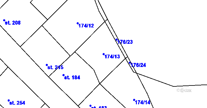 Parcela st. 174/13 v KÚ Mšené-lázně, Katastrální mapa