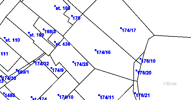 Parcela st. 174/16 v KÚ Mšené-lázně, Katastrální mapa