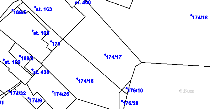 Parcela st. 174/17 v KÚ Mšené-lázně, Katastrální mapa