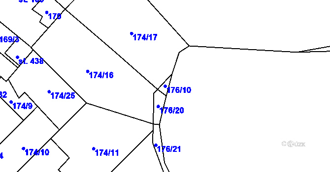 Parcela st. 176/10 v KÚ Mšené-lázně, Katastrální mapa