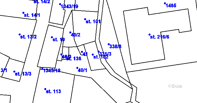 Parcela st. 335/3 v KÚ Mšené-lázně, Katastrální mapa