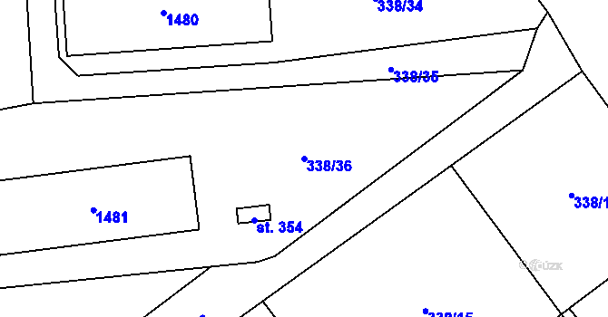 Parcela st. 338/36 v KÚ Mšené-lázně, Katastrální mapa