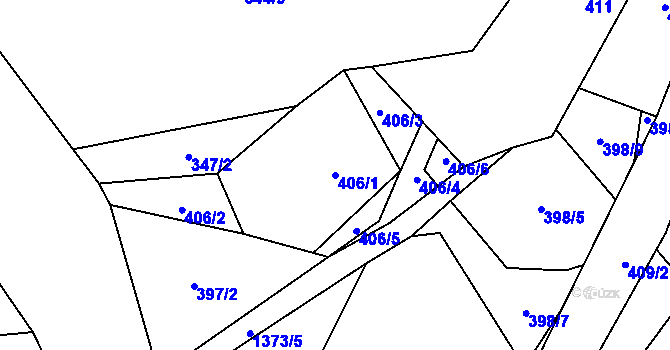 Parcela st. 406/1 v KÚ Mšené-lázně, Katastrální mapa