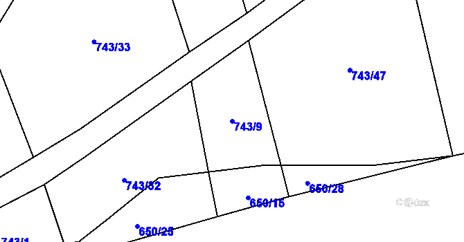 Parcela st. 743/9 v KÚ Mšené-lázně, Katastrální mapa