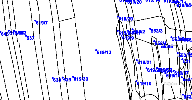 Parcela st. 619/13 v KÚ Mšené-lázně, Katastrální mapa