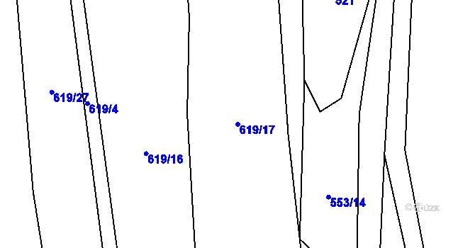 Parcela st. 619/17 v KÚ Mšené-lázně, Katastrální mapa