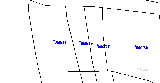 Parcela st. 650/19 v KÚ Mšené-lázně, Katastrální mapa
