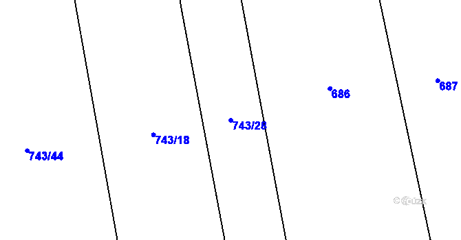 Parcela st. 743/28 v KÚ Mšené-lázně, Katastrální mapa