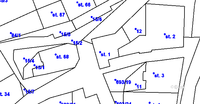 Parcela st. 1 v KÚ Vrbice u Mšeného-lázní, Katastrální mapa