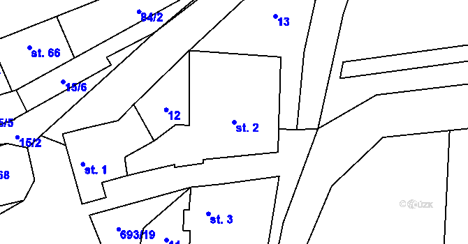 Parcela st. 2 v KÚ Vrbice u Mšeného-lázní, Katastrální mapa