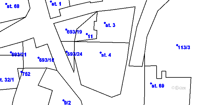 Parcela st. 4 v KÚ Vrbice u Mšeného-lázní, Katastrální mapa