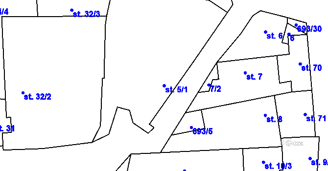 Parcela st. 5/1 v KÚ Vrbice u Mšeného-lázní, Katastrální mapa