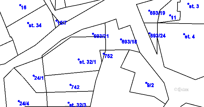 Parcela st. 5/2 v KÚ Vrbice u Mšeného-lázní, Katastrální mapa