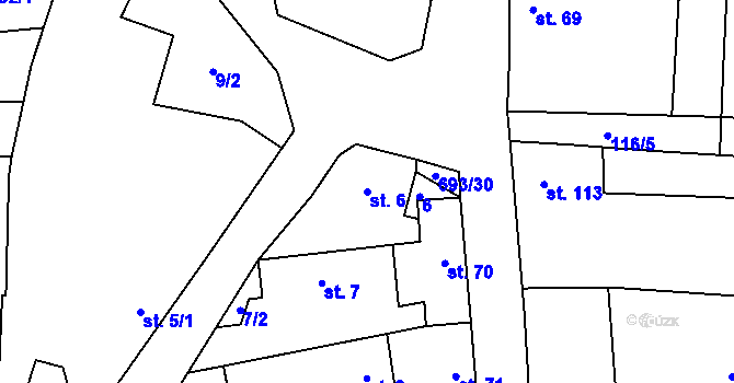 Parcela st. 6 v KÚ Vrbice u Mšeného-lázní, Katastrální mapa