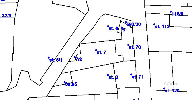 Parcela st. 7 v KÚ Vrbice u Mšeného-lázní, Katastrální mapa