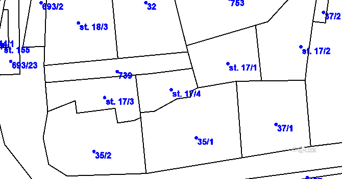 Parcela st. 17/4 v KÚ Vrbice u Mšeného-lázní, Katastrální mapa
