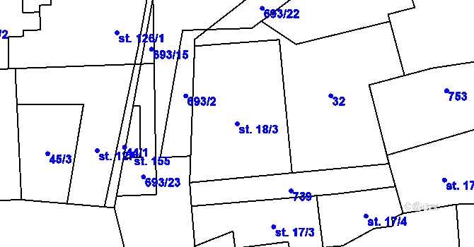 Parcela st. 18/3 v KÚ Vrbice u Mšeného-lázní, Katastrální mapa