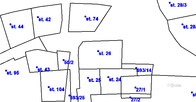 Parcela st. 26 v KÚ Vrbice u Mšeného-lázní, Katastrální mapa