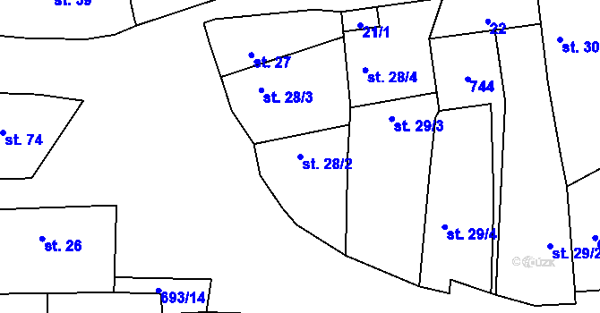 Parcela st. 28/2 v KÚ Vrbice u Mšeného-lázní, Katastrální mapa