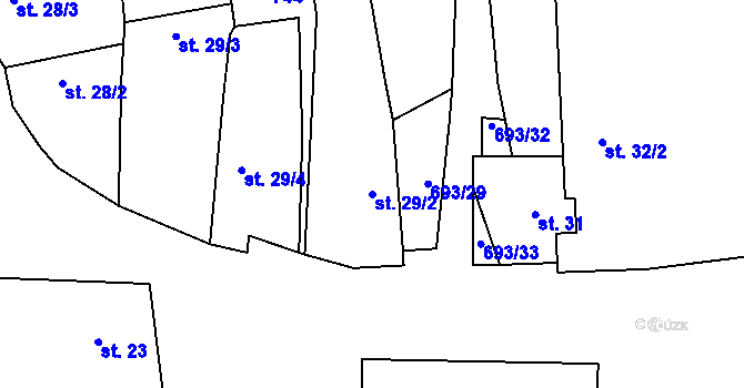 Parcela st. 29/2 v KÚ Vrbice u Mšeného-lázní, Katastrální mapa