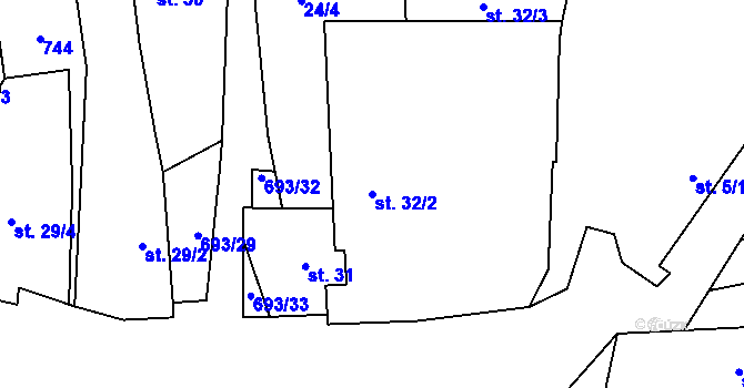 Parcela st. 32/2 v KÚ Vrbice u Mšeného-lázní, Katastrální mapa