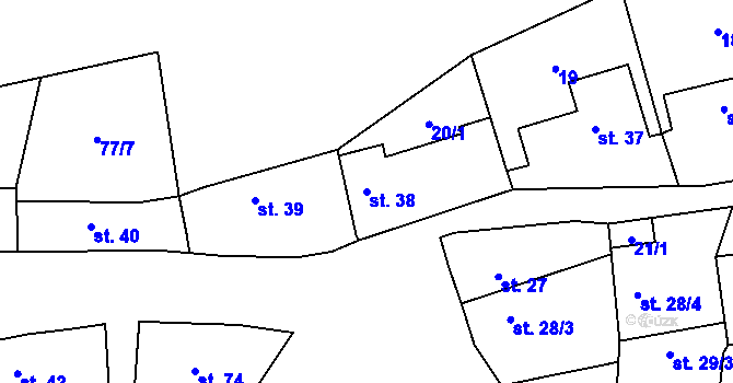 Parcela st. 38 v KÚ Vrbice u Mšeného-lázní, Katastrální mapa