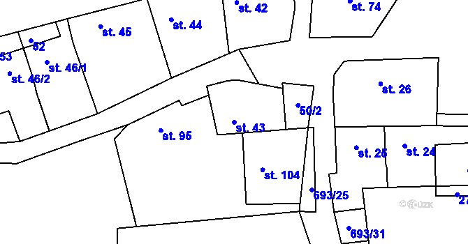 Parcela st. 43 v KÚ Vrbice u Mšeného-lázní, Katastrální mapa