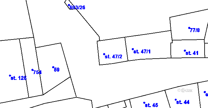 Parcela st. 47/2 v KÚ Vrbice u Mšeného-lázní, Katastrální mapa