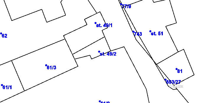 Parcela st. 49/2 v KÚ Vrbice u Mšeného-lázní, Katastrální mapa