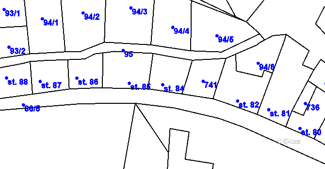 Parcela st. 84 v KÚ Vrbice u Mšeného-lázní, Katastrální mapa