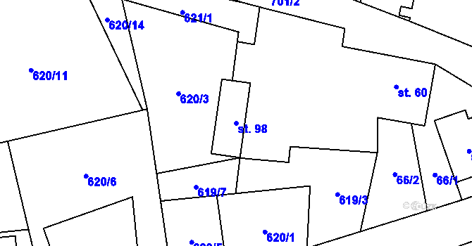 Parcela st. 98 v KÚ Vrbice u Mšeného-lázní, Katastrální mapa