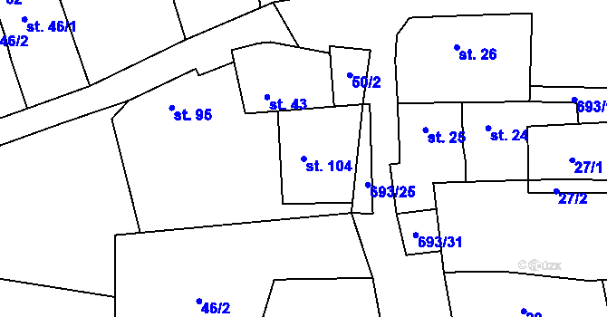 Parcela st. 104 v KÚ Vrbice u Mšeného-lázní, Katastrální mapa